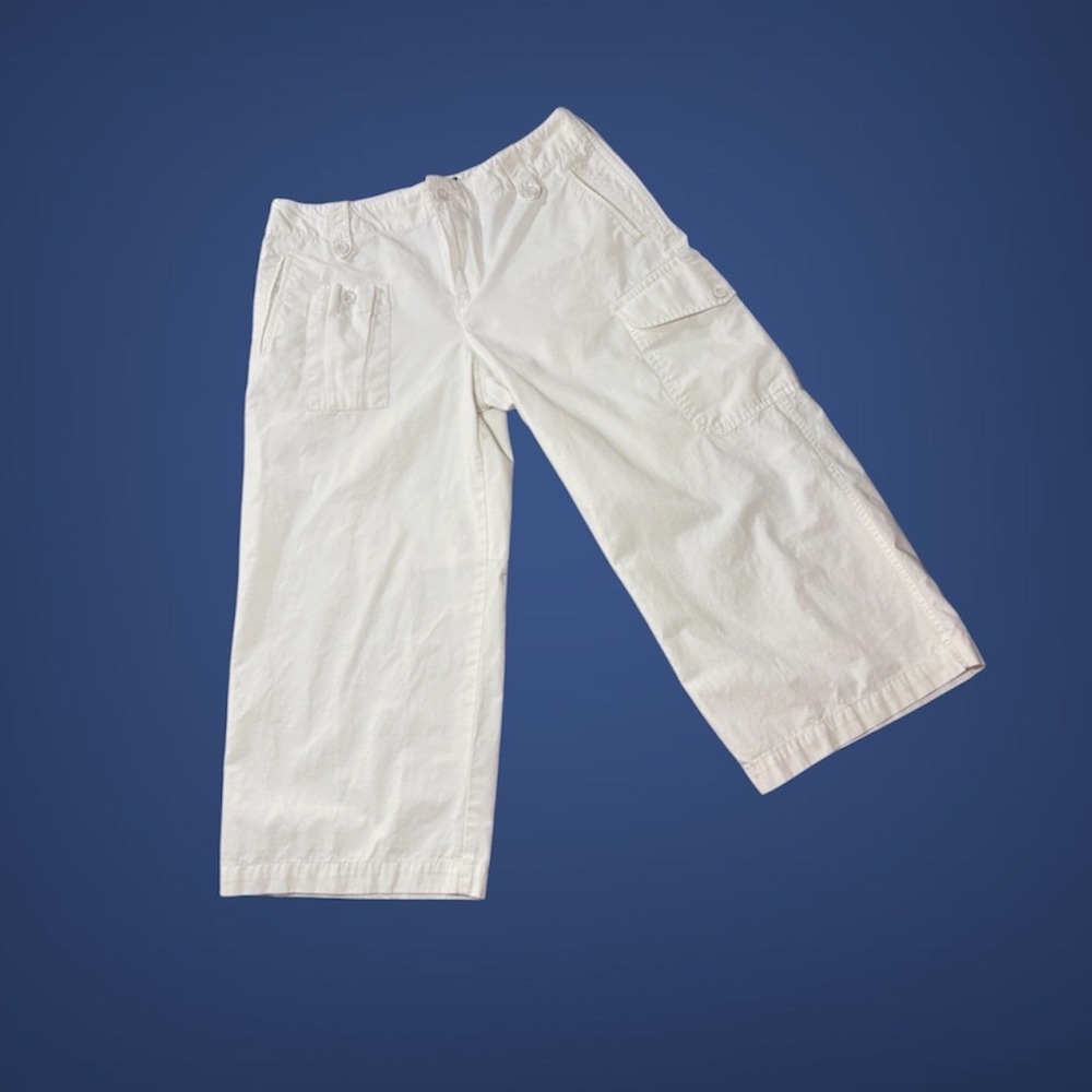 Ralph Lauren Cargo Capri Pants Women's 10 White EUC Wide Leg Ripstop Cotton
